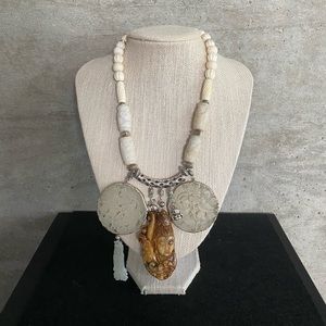 Vintage Agate Necklace with Buddha Carving